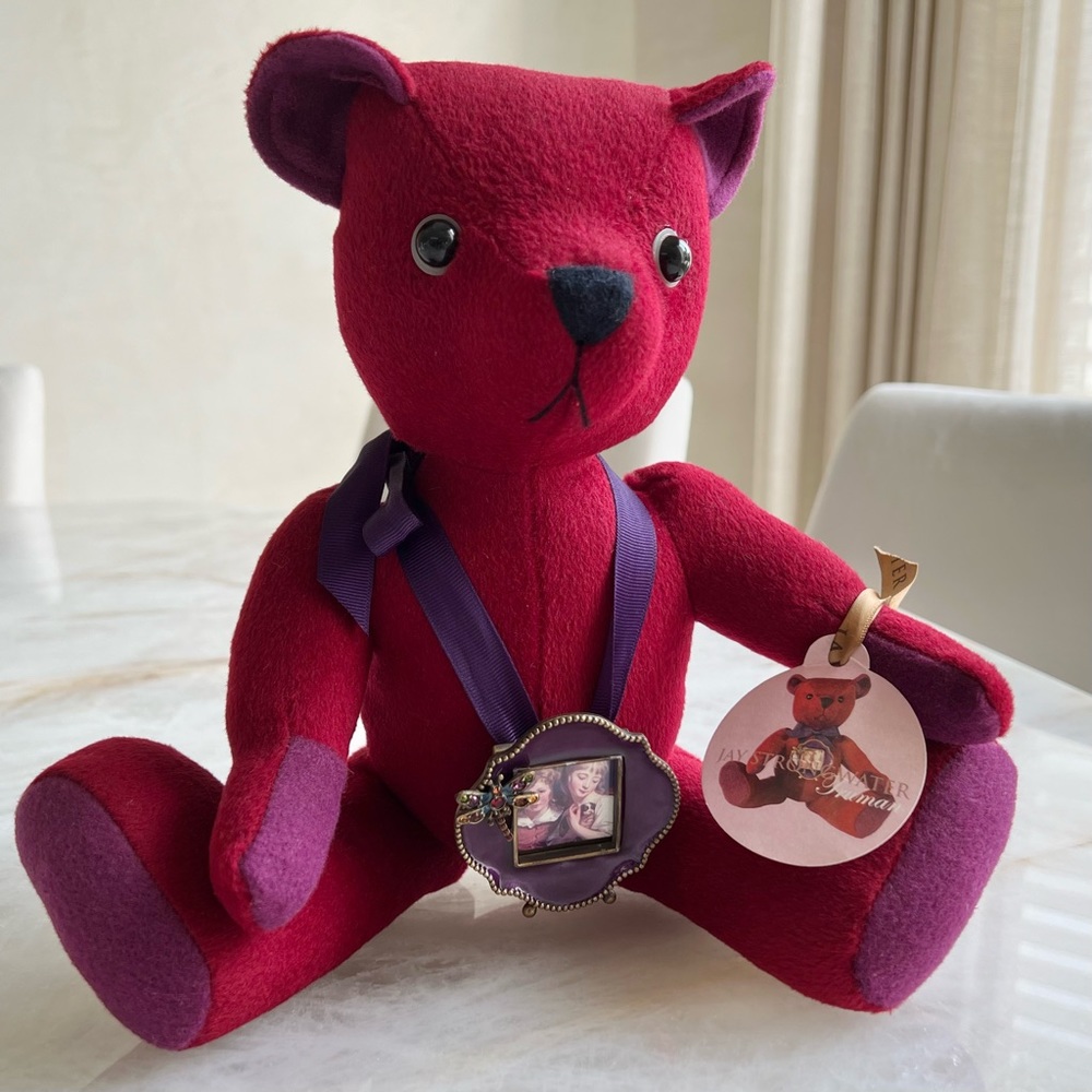 💘 Teddy Bear JAY STRONGWATER “TRUMAN” Red Jewel Plush Cashmere with mini Frame - Picture 9 of 10